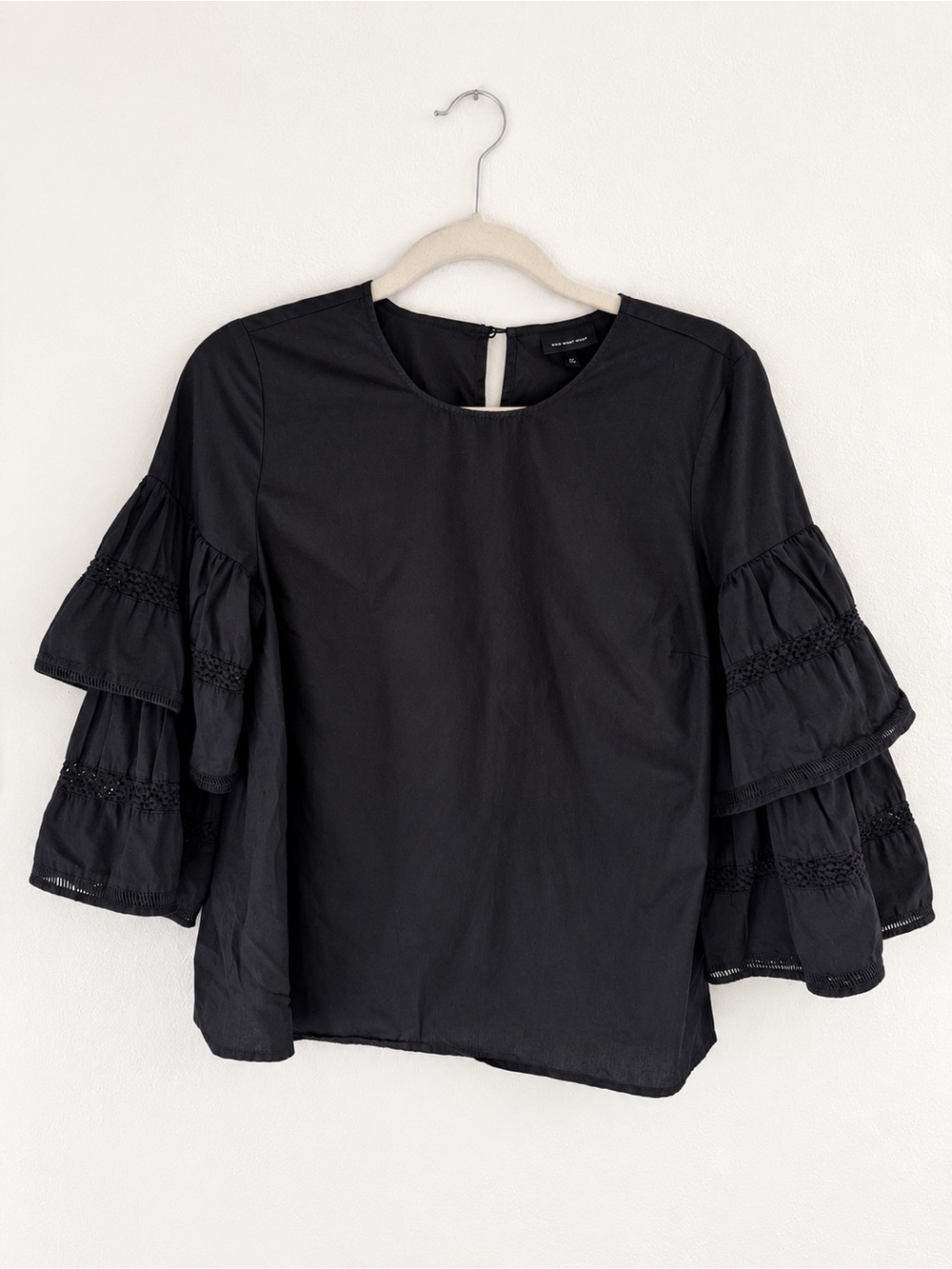 Who What Wear Black Tiered Bell-Sleeve Blouse